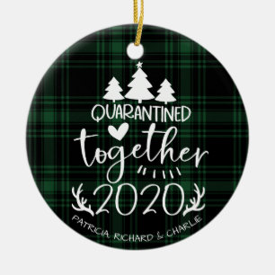 Quarantined Together Cute Covid Christmas Green Ceramic Ornament
