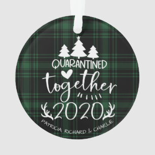 Quarantined Together Cute Covid Christmas Green Ornament