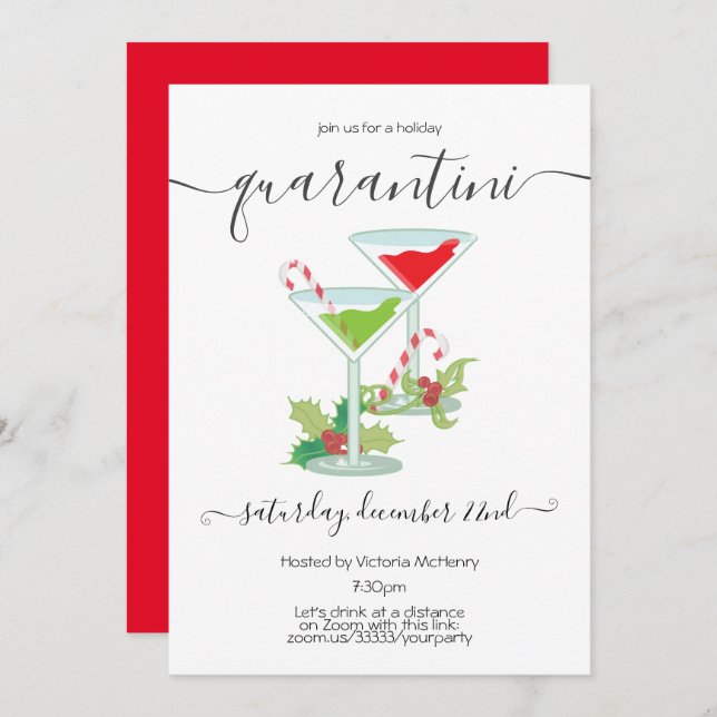 Quarantini Mistletoe and Martinis Holiday Party Invitation (Front/Back)