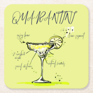 Quarantini Social Isolation  Cocktail Recipe Square Paper Coaster