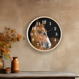 Quarter Horse Photo Brown White Numbered Clock