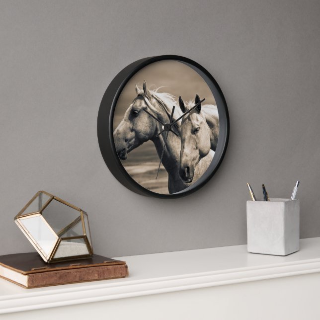 Quarter Horses On Canadian Prairie Clock (Office)