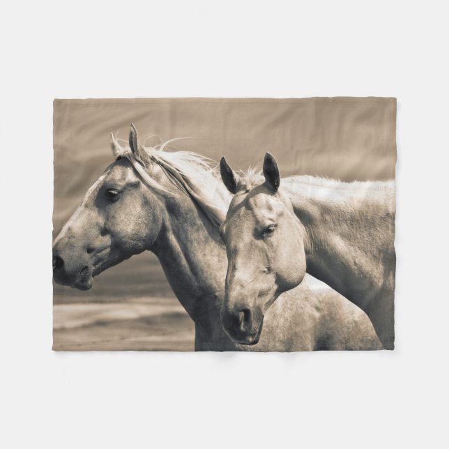 Quarter Horses On Canadian Prairie Fleece Blanket (Front (Horizontal))