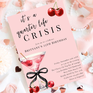 Quarter Life Crisis Cherry Martini 25th Birthday Invitation