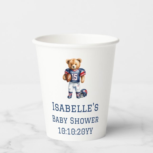 Quarterback Football Teddy Bear Baby Shower  Paper Cups (Front)