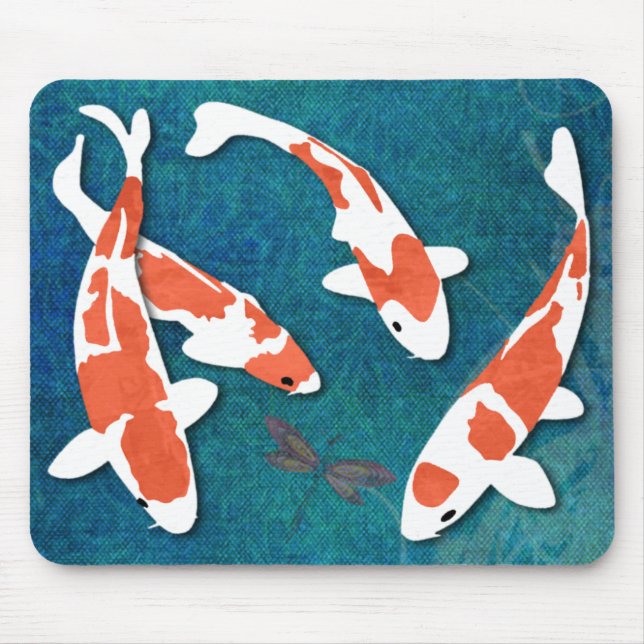 Quartet of Orange & White Kohaku Koi Mouse Pad (Front)