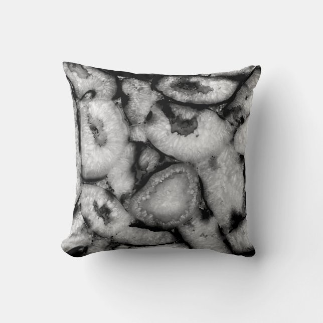 Quartz Agate Geode Black White gemstones  Cushion (Front)