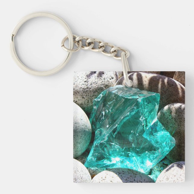 Quartz crystal stone nature rock mineral turquoise key ring (Front)