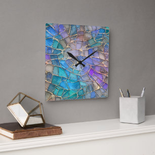 Quartz Pattern Stained Glass Square Wall Clock