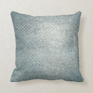 Quatrefoil Art Deco Silver Teal Brown Glam Cushion