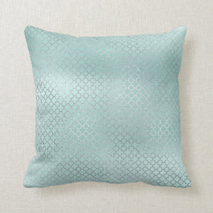 Quatrefoil Art Deco Silver Tiffany Aqua Ocean Glam Cushion