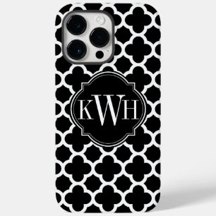 Quatrefoil Black and White Pattern Monogram Case-Mate iPhone 14 Pro Max Case