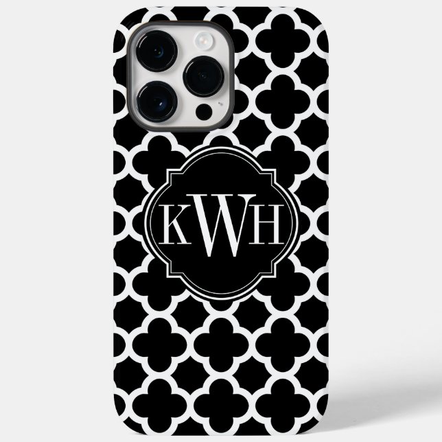 Quatrefoil Black and White Pattern Monogram Case-Mate iPhone Case (Back)