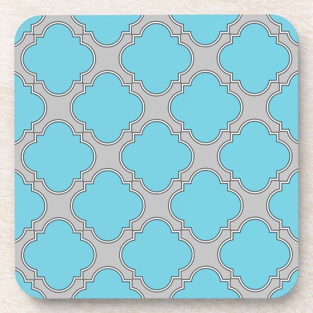 Quatrefoil blue and grey coaster (Front)