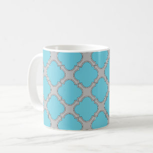 Quatrefoil blue and grey coffee mug
