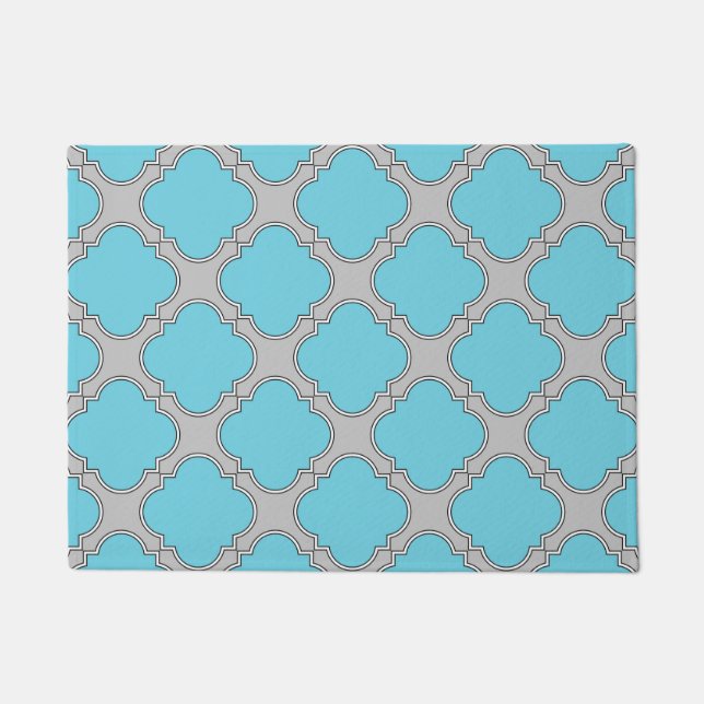 Quatrefoil blue and grey doormat (Front)