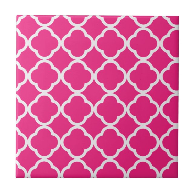 Quatrefoil Bright Pink Ceramic Tile (Front)