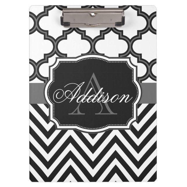 Quatrefoil Chevron Monogram Clipboard (Front)