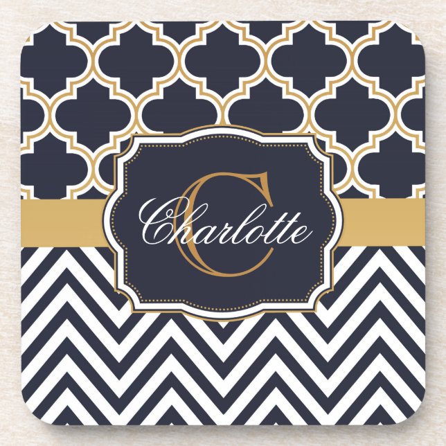 Quatrefoil Chevron Monogram Coaster (Front)