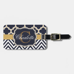 Quatrefoil Chevron Monogram Luggage Tag