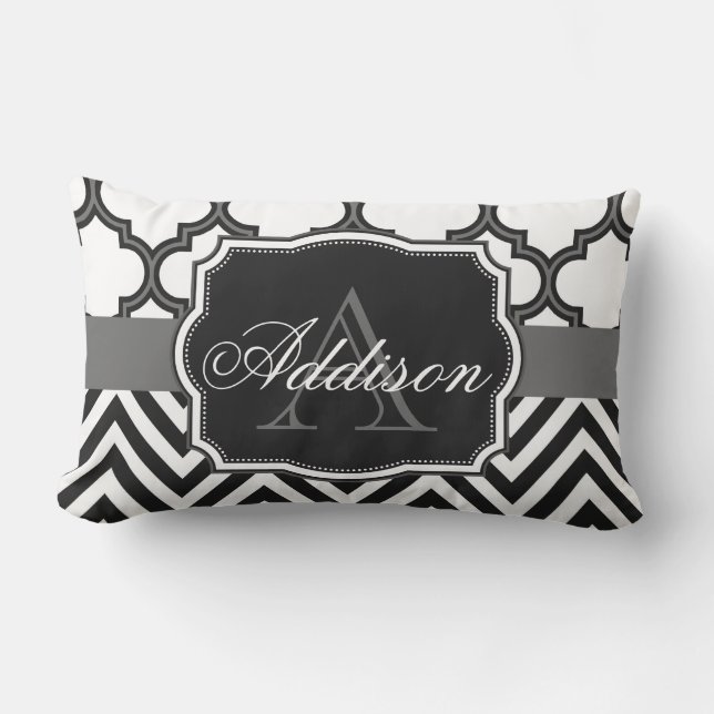 Quatrefoil Chevron Monogram Lumbar Cushion (Front)