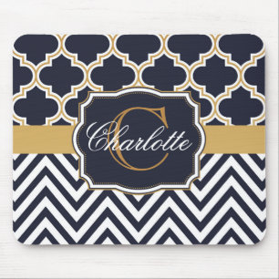 Quatrefoil Chevron Monogram Mouse Pad