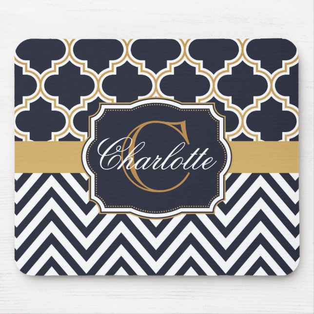 Quatrefoil Chevron Monogram Mouse Pad (Front)