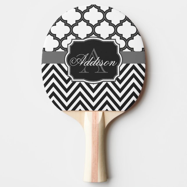 Quatrefoil Chevron Monogram Ping Pong Paddle (Front)