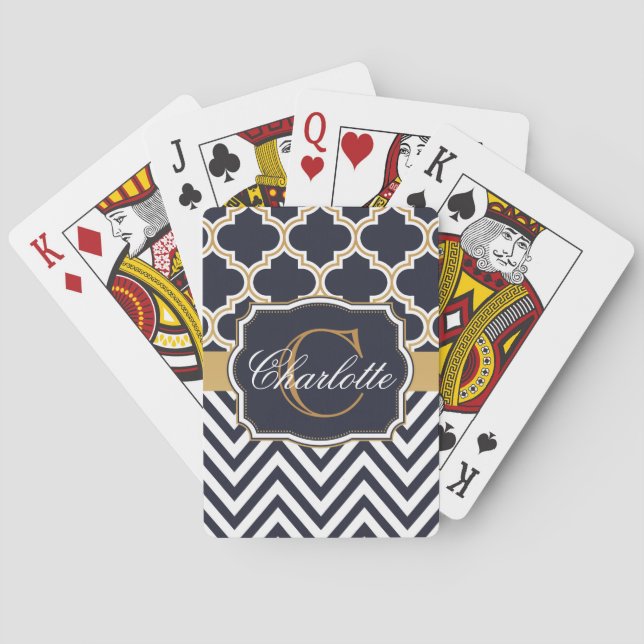 Quatrefoil Chevron Monogram Playing Cards (Back)