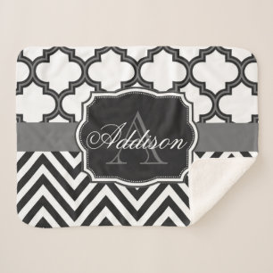 Quatrefoil Chevron Monogram Sherpa Blanket