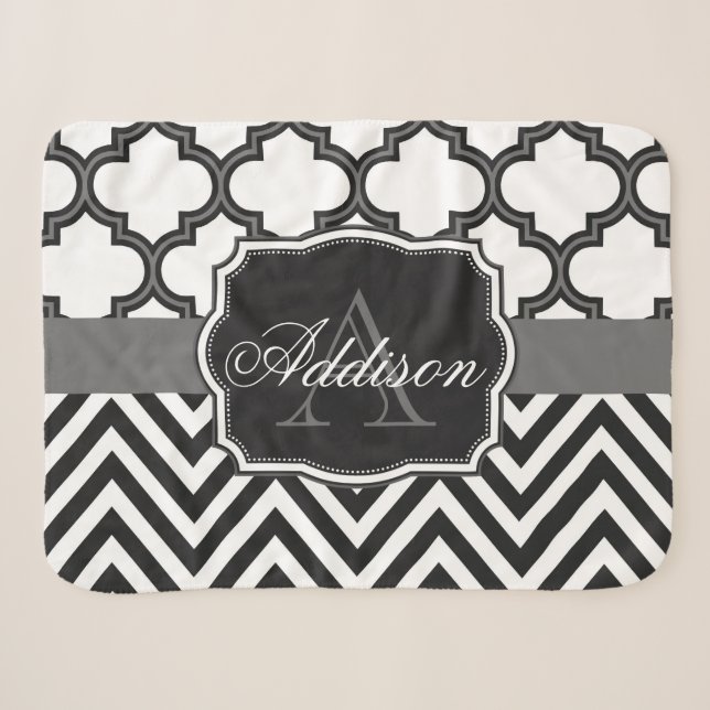 Quatrefoil Chevron Monogram Sherpa Blanket (Front (Horizontal))
