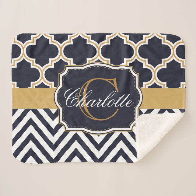 Quatrefoil Chevron Monogram Sherpa Blanket (Front (Horizontal))