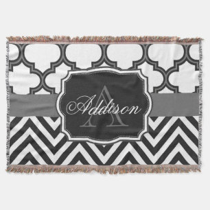 Quatrefoil Chevron Monogram Throw Blanket
