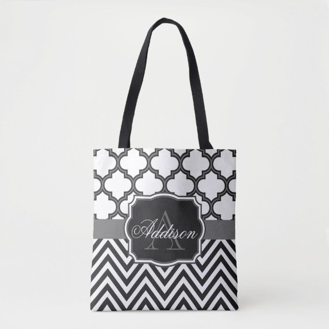 Quatrefoil Chevron Monogram Tote Bag (Front)