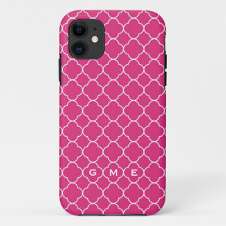 Quatrefoil clover pattern hot pink 3 monogram iPhone 11 case