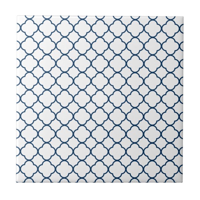 Quatrefoil Clover Pattern: Navy Blue Ceramic Tile (Front)
