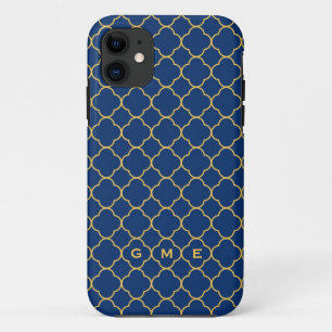 Quatrefoil clover pattern navy yellow 3 monogram iPhone 11 case