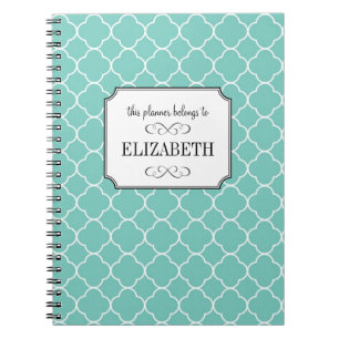 Quatrefoil clover pattern teal wedding planner notebook