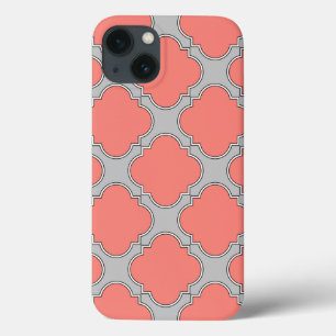 Quatrefoil coral and gray Case-Mate iPhone case