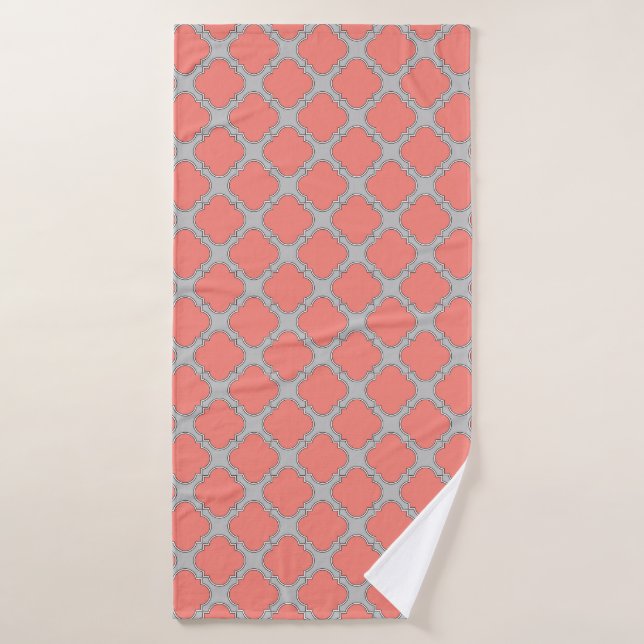 Quatrefoil coral and grey bath towel (Bath Towel)