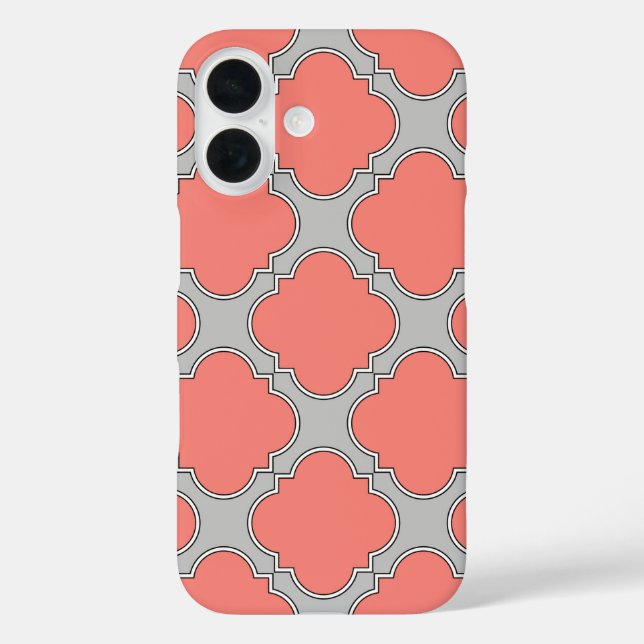 Quatrefoil coral and grey Case-Mate iPhone case (Back)