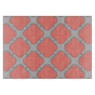 Quatrefoil coral and grey cutting board