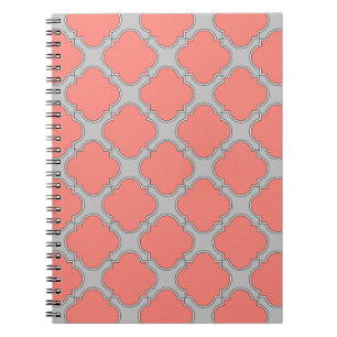 Quatrefoil coral and grey notebook