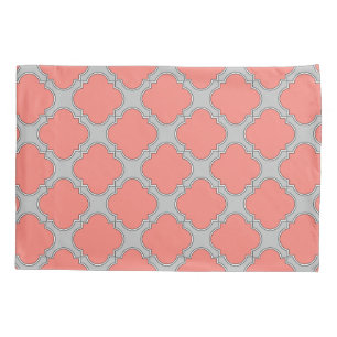 Quatrefoil coral and grey pillowcase
