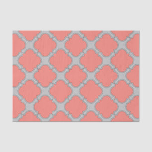 Quatrefoil coral and grey tissue paper