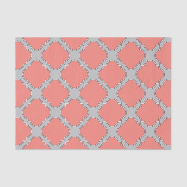 Quatrefoil coral and grey tissue paper (Front)
