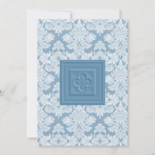 Quatrefoil Cross & Blue Damask Wedding Invitation