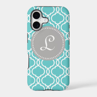 Quatrefoil Custom Monogram in Blue and Grey