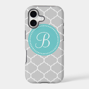 Quatrefoil Custom Monogram in Grey and Turquoise