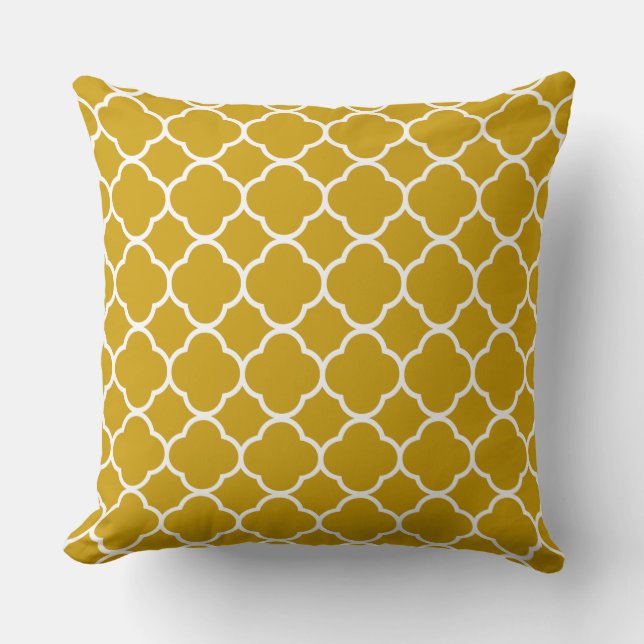 Quatrefoil Earthy Ochre Yellow Home Decor Cotton Cushion (Front)